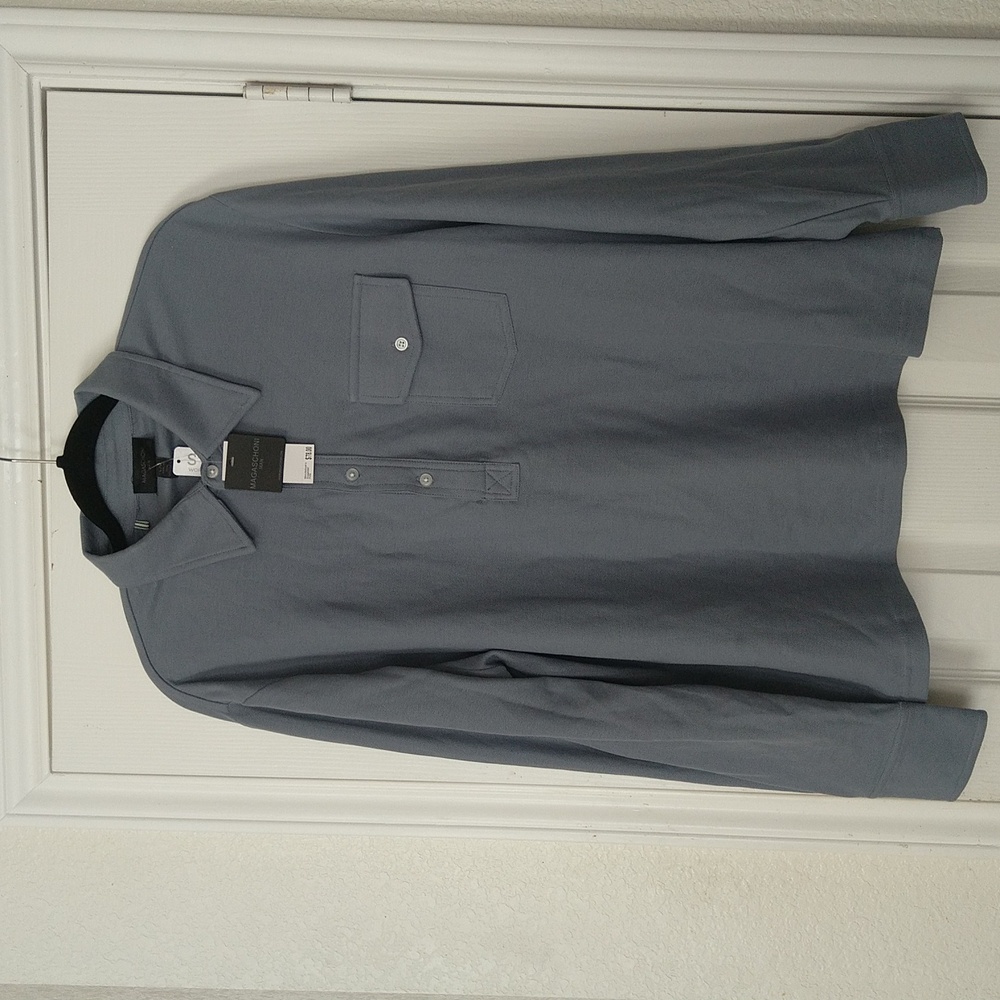Magaschoni Man Steel Blue Long Sleeve Polo Shirt Size L/G . Classic